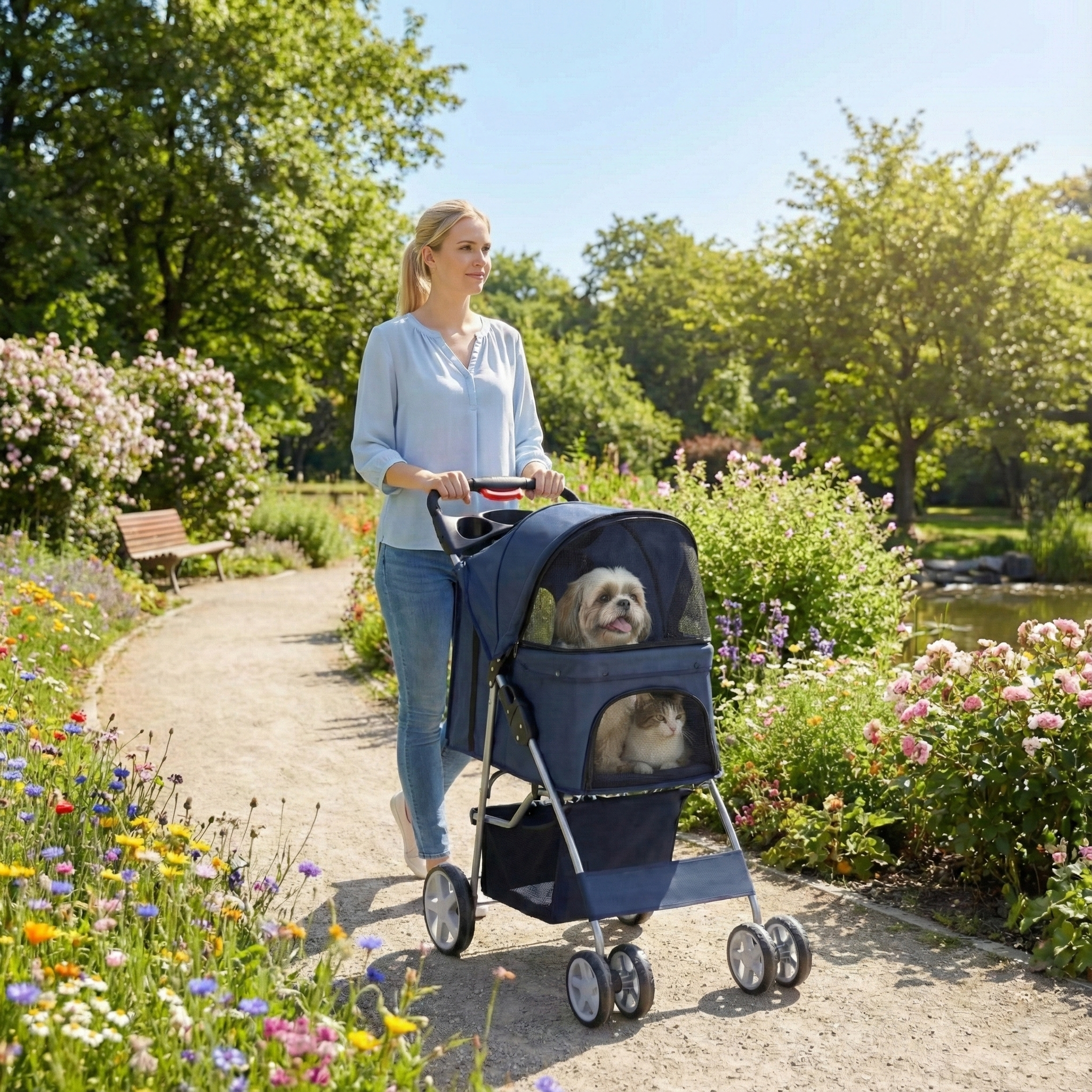 EZ Push Lightweight 4-Wheel Dog Stroller