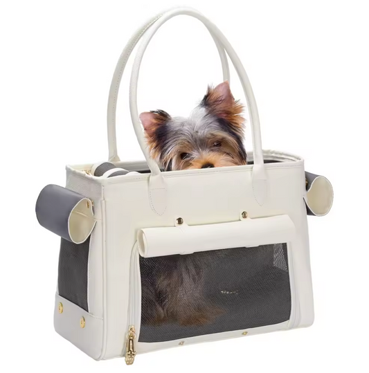 Luxe White Dog Carrier Tote Bag
