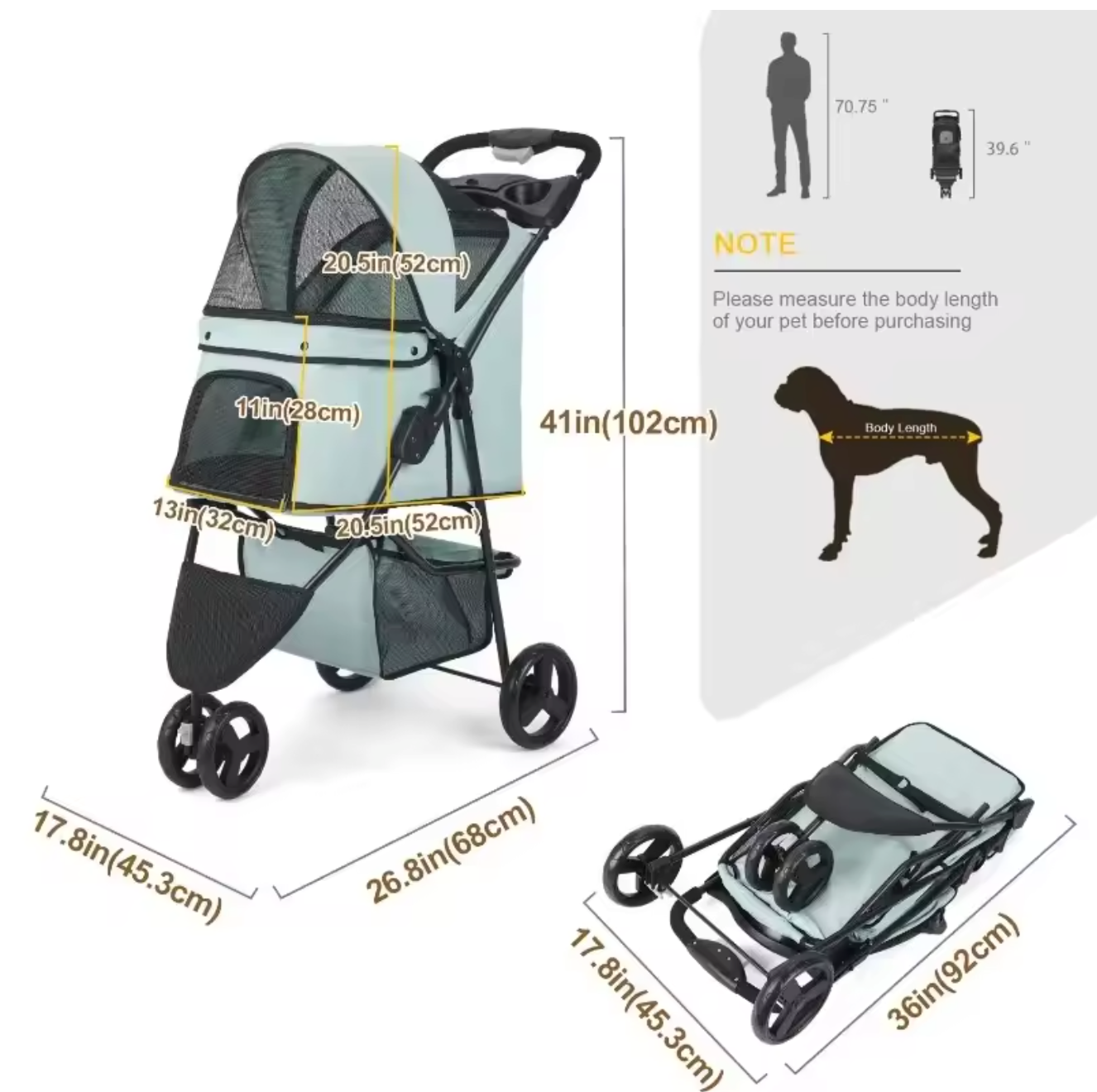 EZ Push Lightweight 3-Wheel Dog Stroller